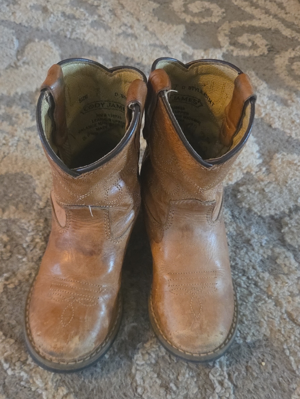 Kids Tan Leather Pull-On Western Boots